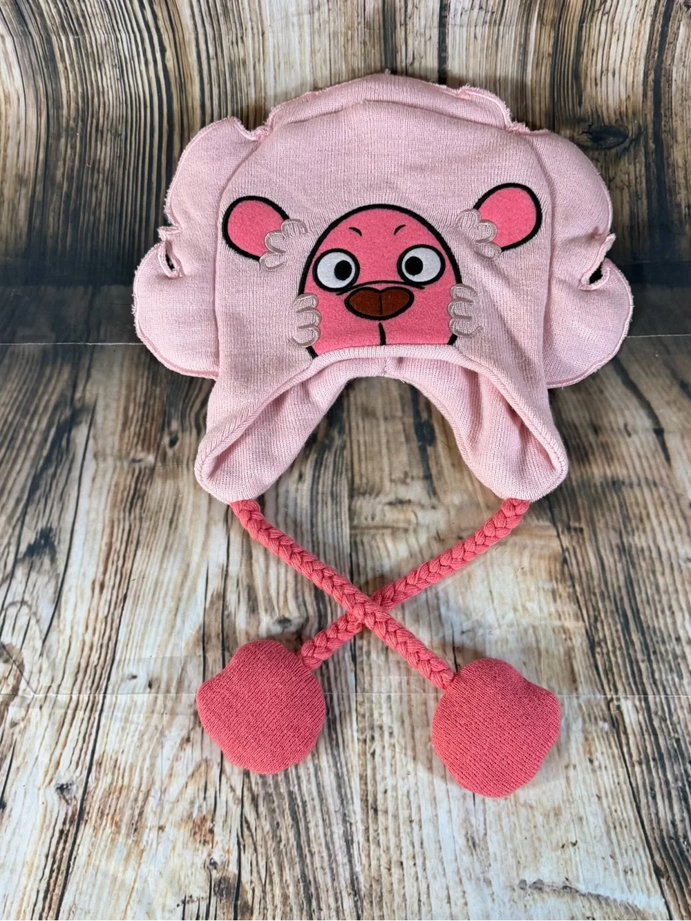 Steven Universe Pink Lion Knit Beanie Hat Earflap Braided Ties One Size Cartoon